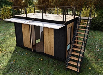Tiny home with rooftop deck made of container